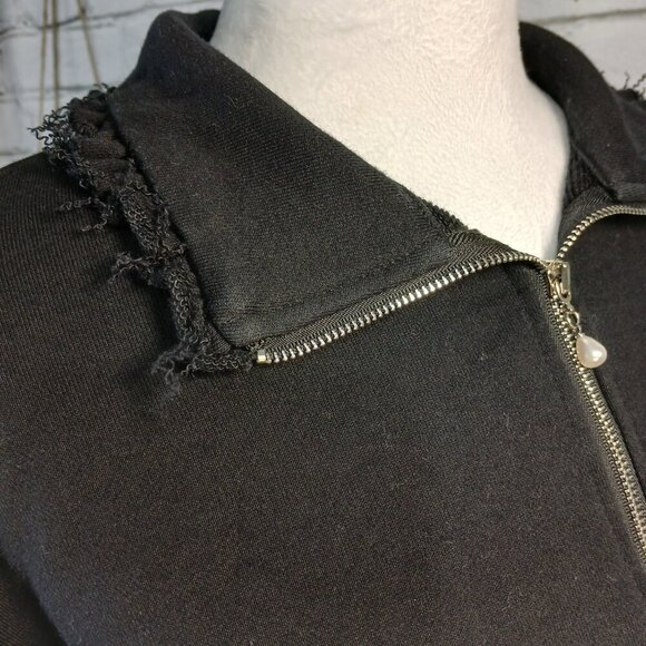 THE VINTAGE SHOP 1/4 ZIP FLEECE PULLOVER COLLARED TOP, BLACK, RUFFLED, SZ LARGE - Picture 7 of 10